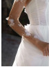 Long Sleeves Beaded White Tulle 3D Flowers Wedding Dress